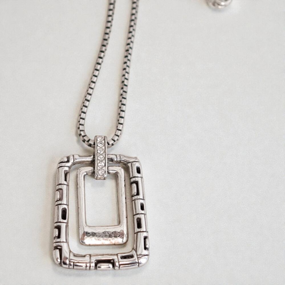Brighton Nexus Double Rectangle Pendant Necklace Reversible Silver Plate Retired - Picture 4 of 6